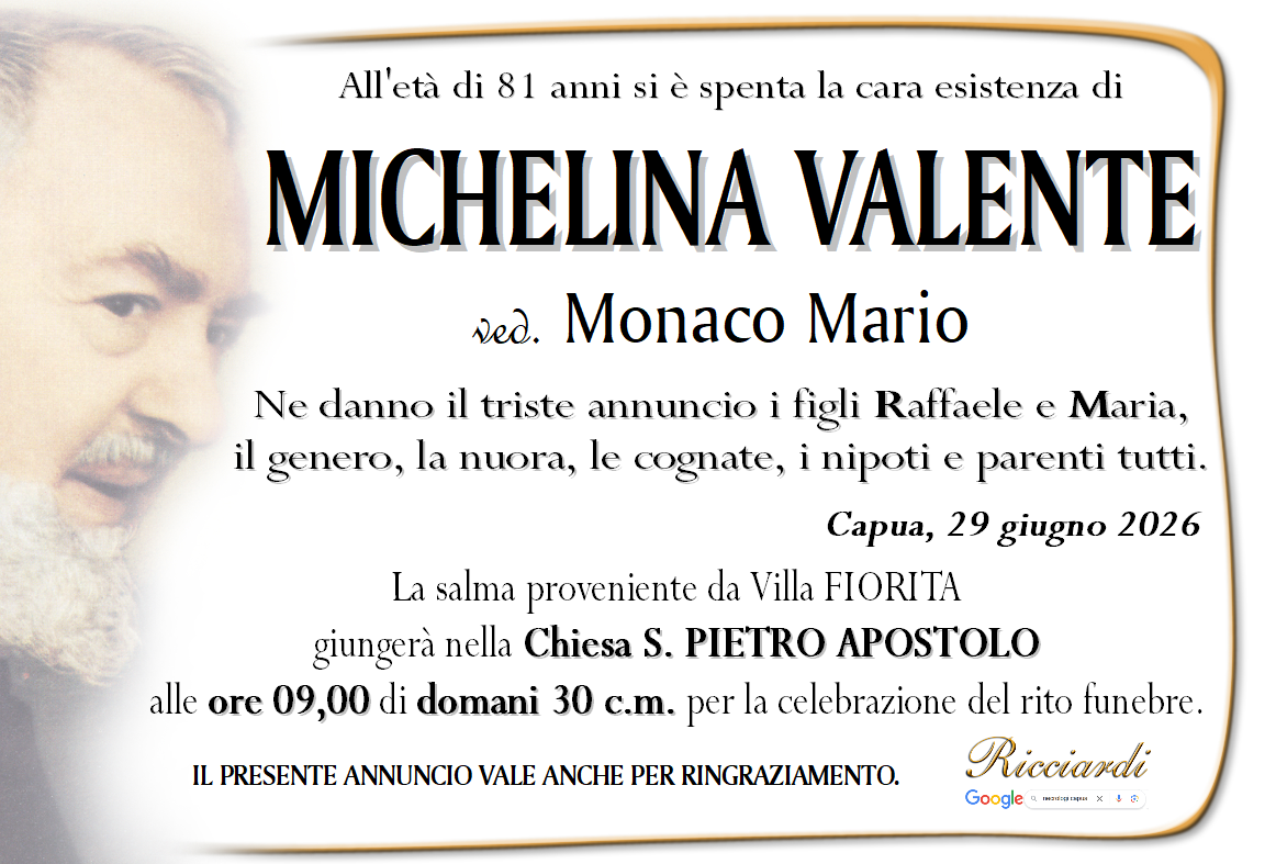 necrologio MICHELINA VALENTE