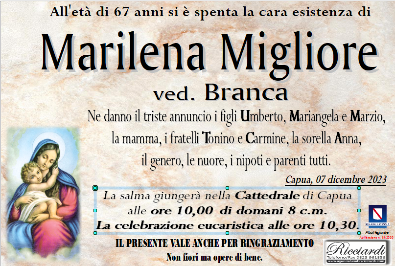 necrologio Marilena Migliore