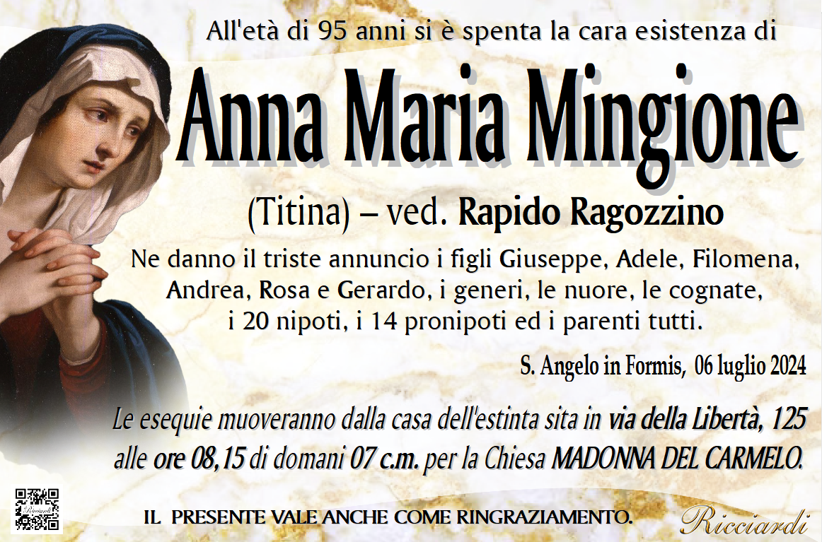 necrologio Anna Maria Mingione