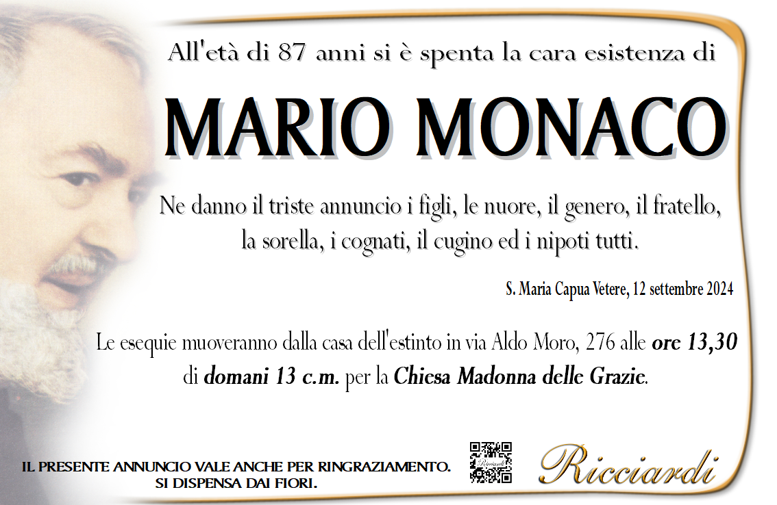 necrologio MARIO MONACO