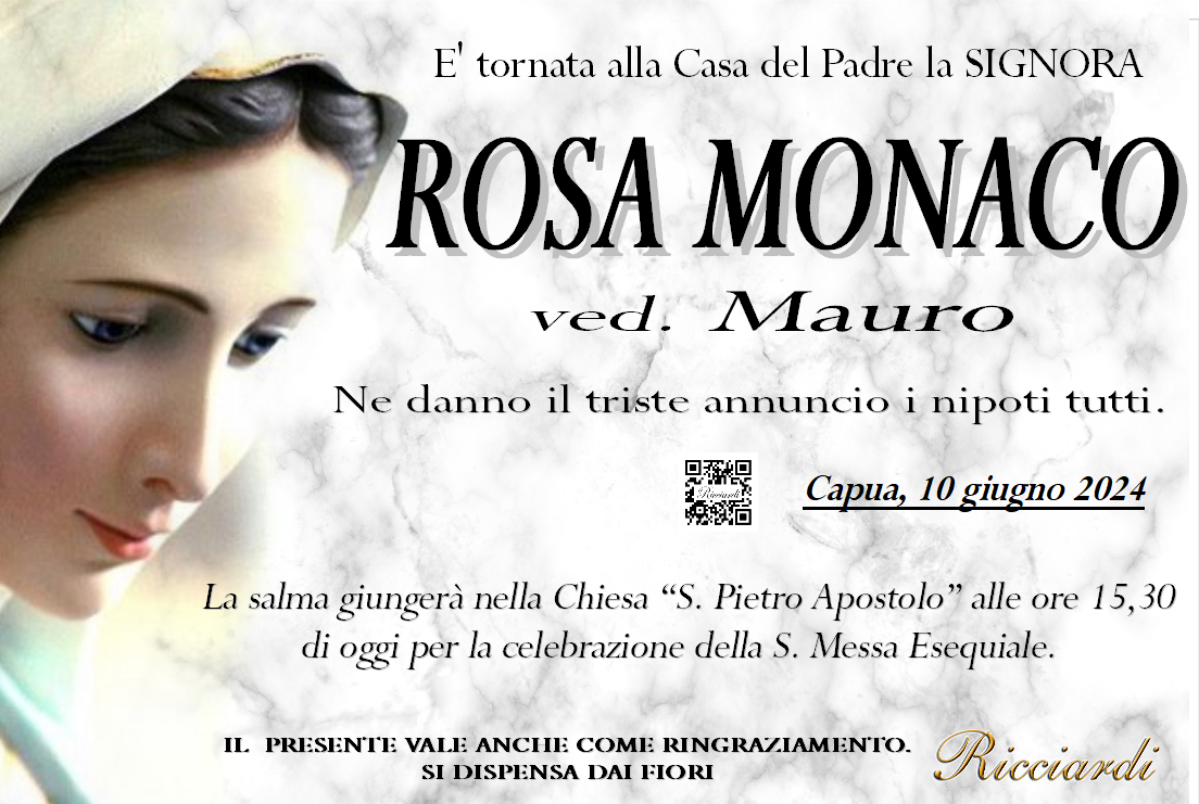 necrologio ROSA MONACO