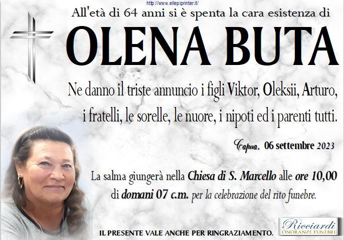 necrologio OLENA BUTA