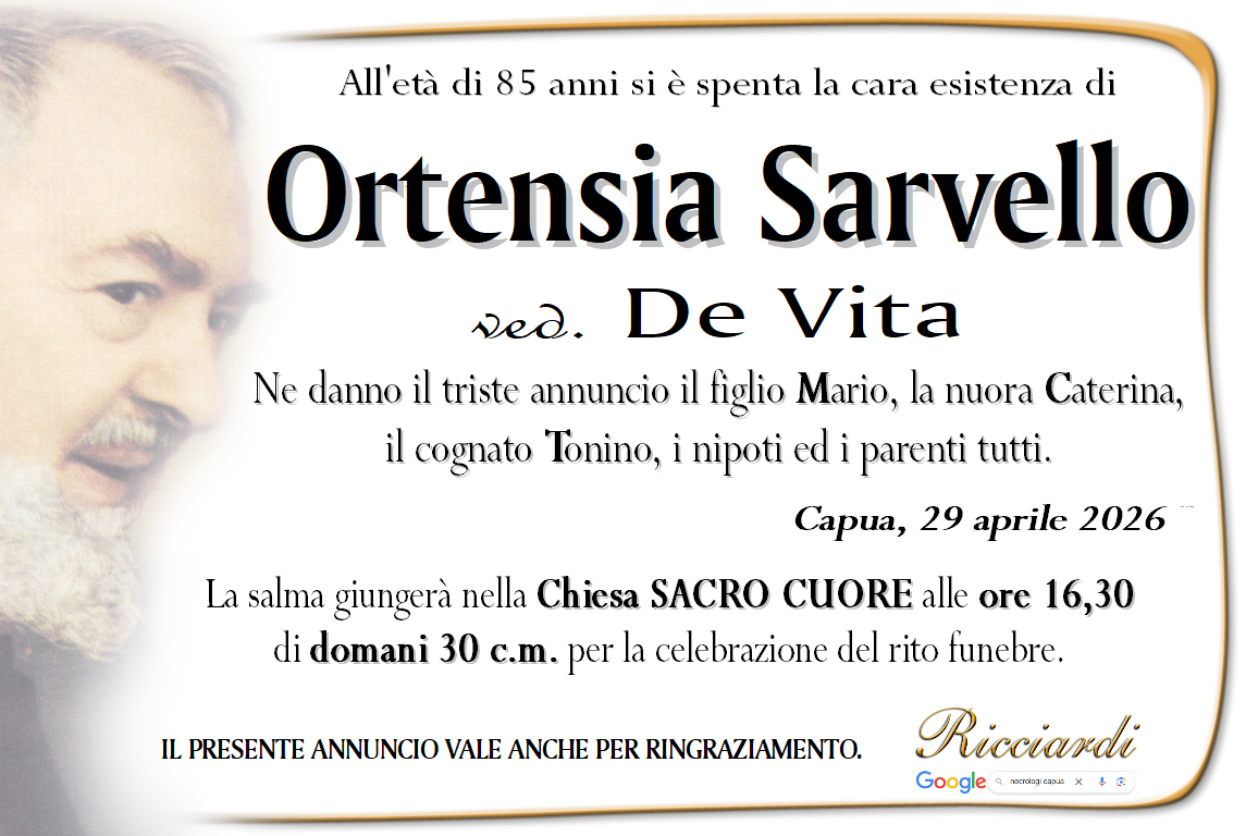necrologio Ortensia Sarvello