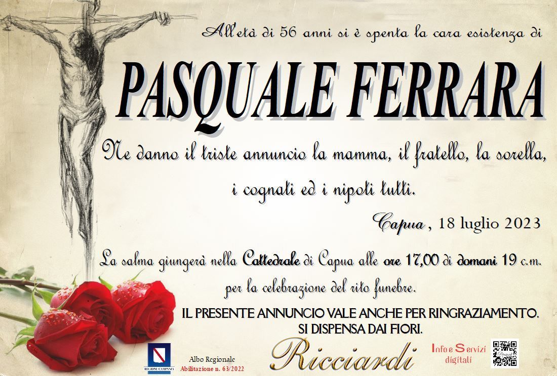 necrologio PASQUALE FERRARA