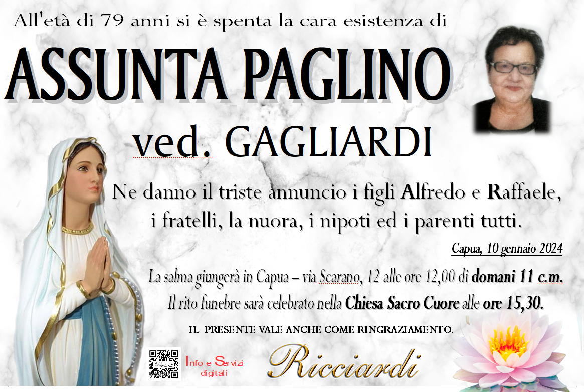 necrologio ASSUNTA PAGLINO