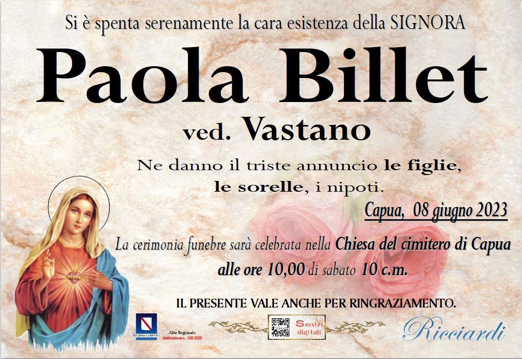 necrologio Paola Billet