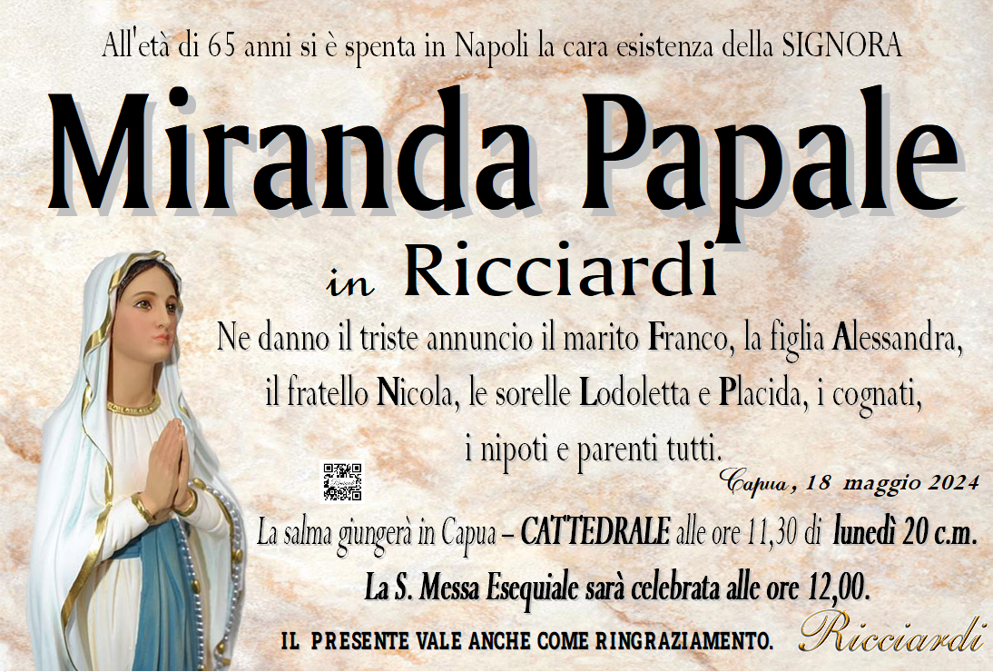 necrologio Miranda Papale