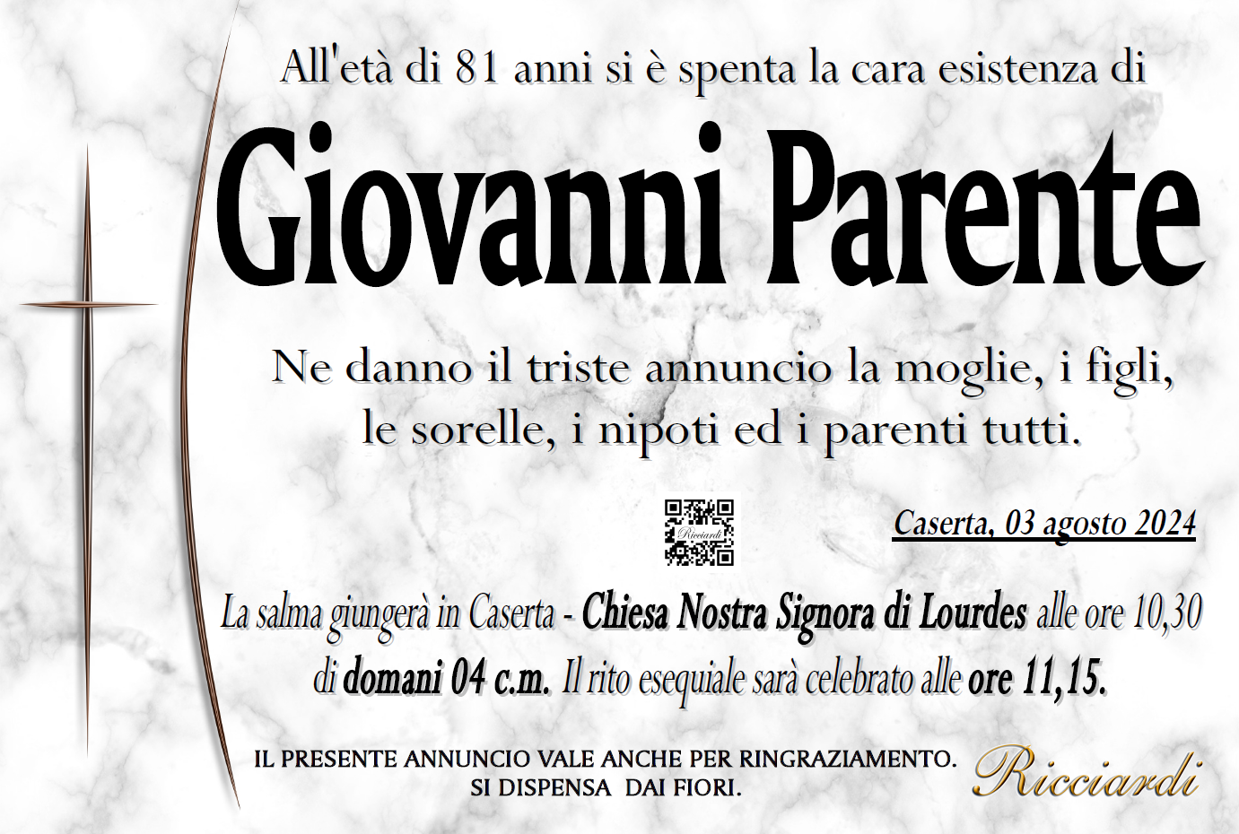 necrologio Giovanni Parente