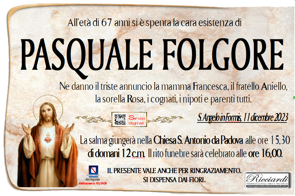 necrologio PASQUALE FOLGORE