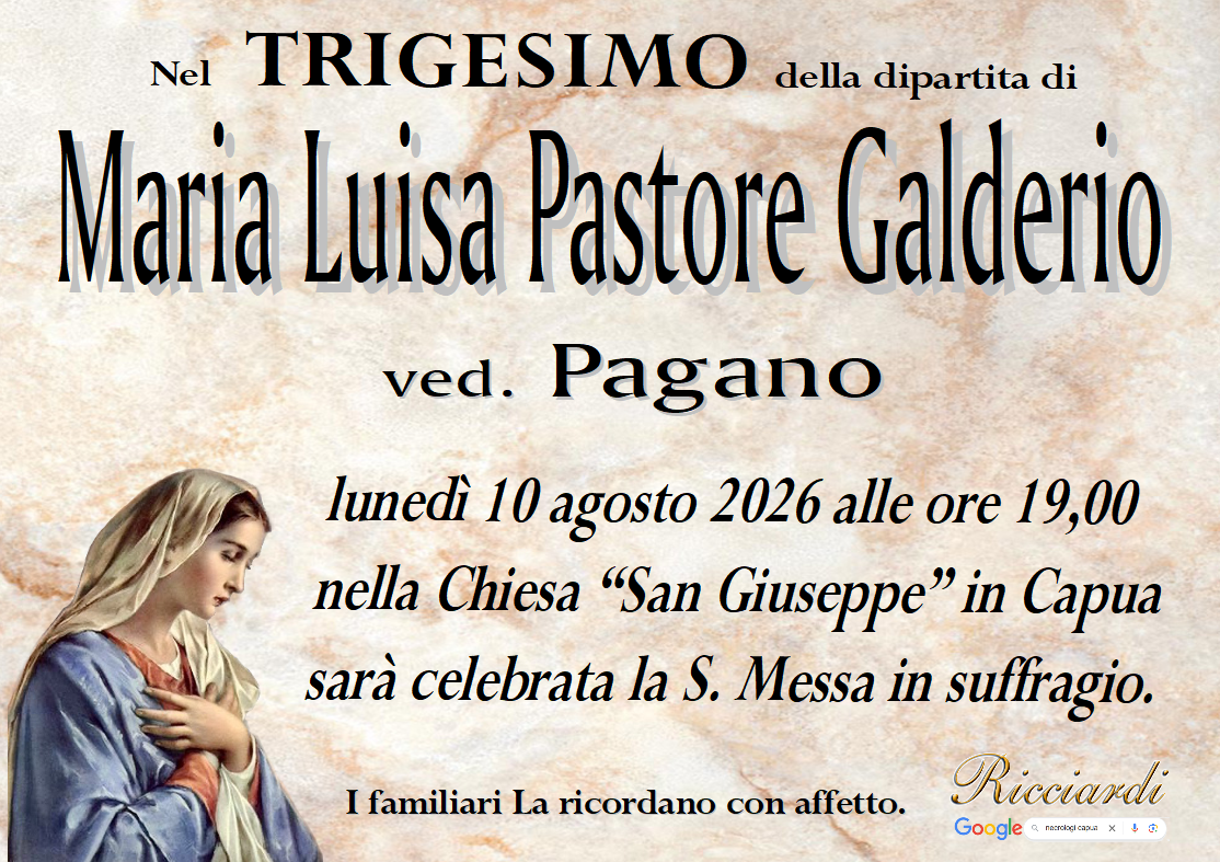necrologio Maria Luisa Pastore Galderio