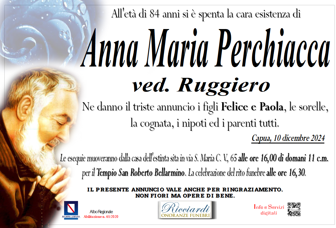 necrologio Anna Maria Perchiacca