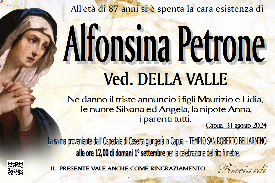 necrologio Alfonsina Petrone
