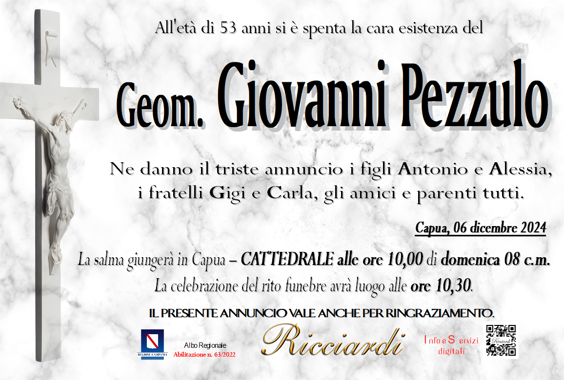 necrologio Geom. Giovanni Pezzulo
