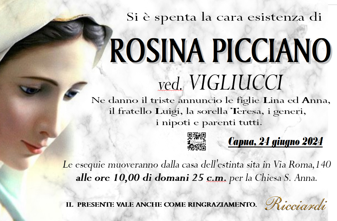 necrologio ROSINA PICCIANO