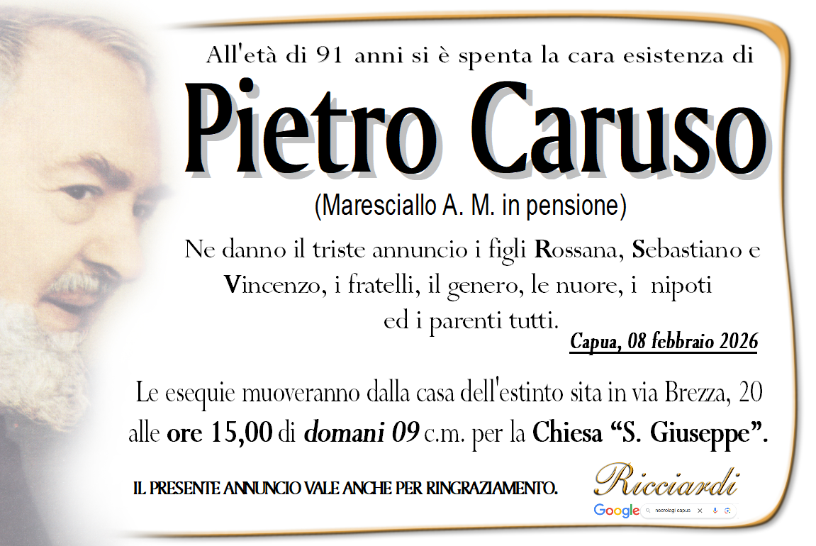 necrologio Pietro Caruso