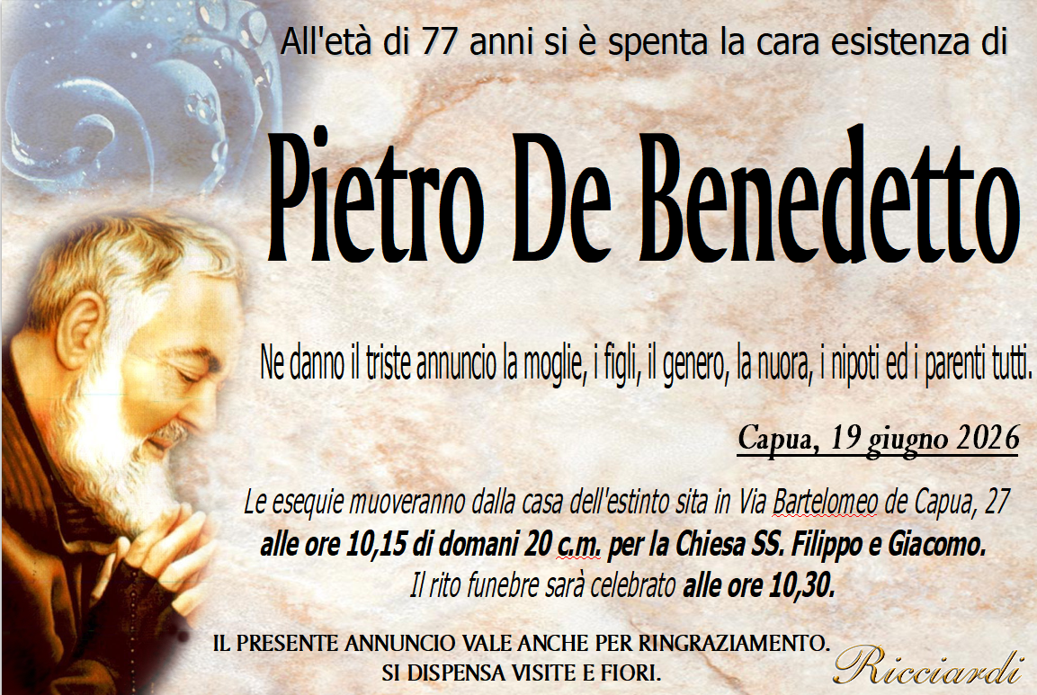 necrologio Pietro De Benedetto