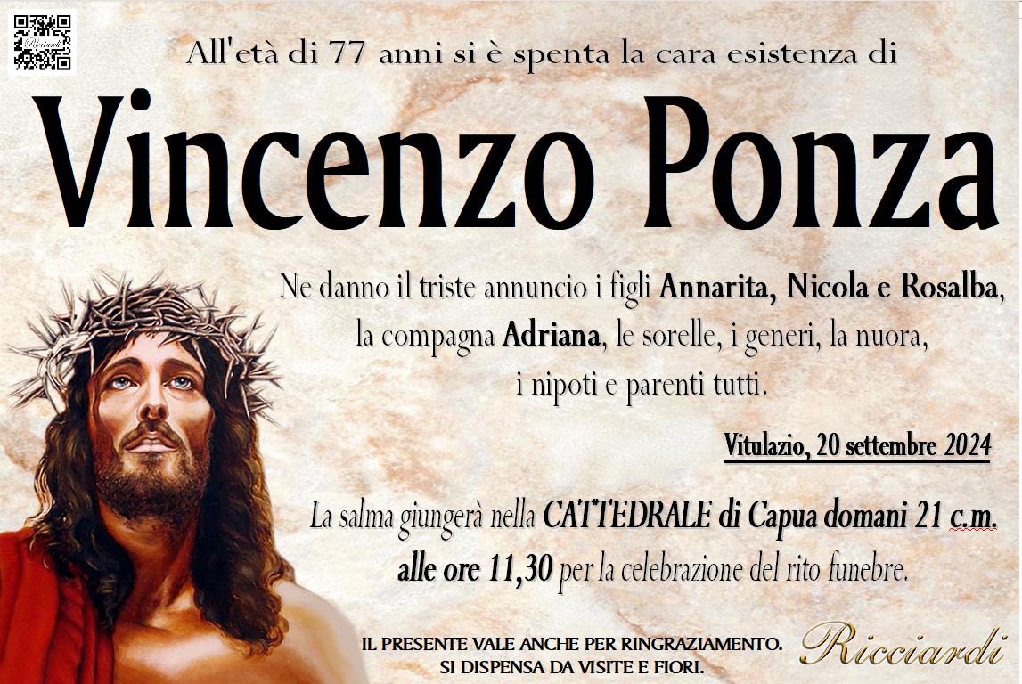 necrologio Vincenzo Ponza