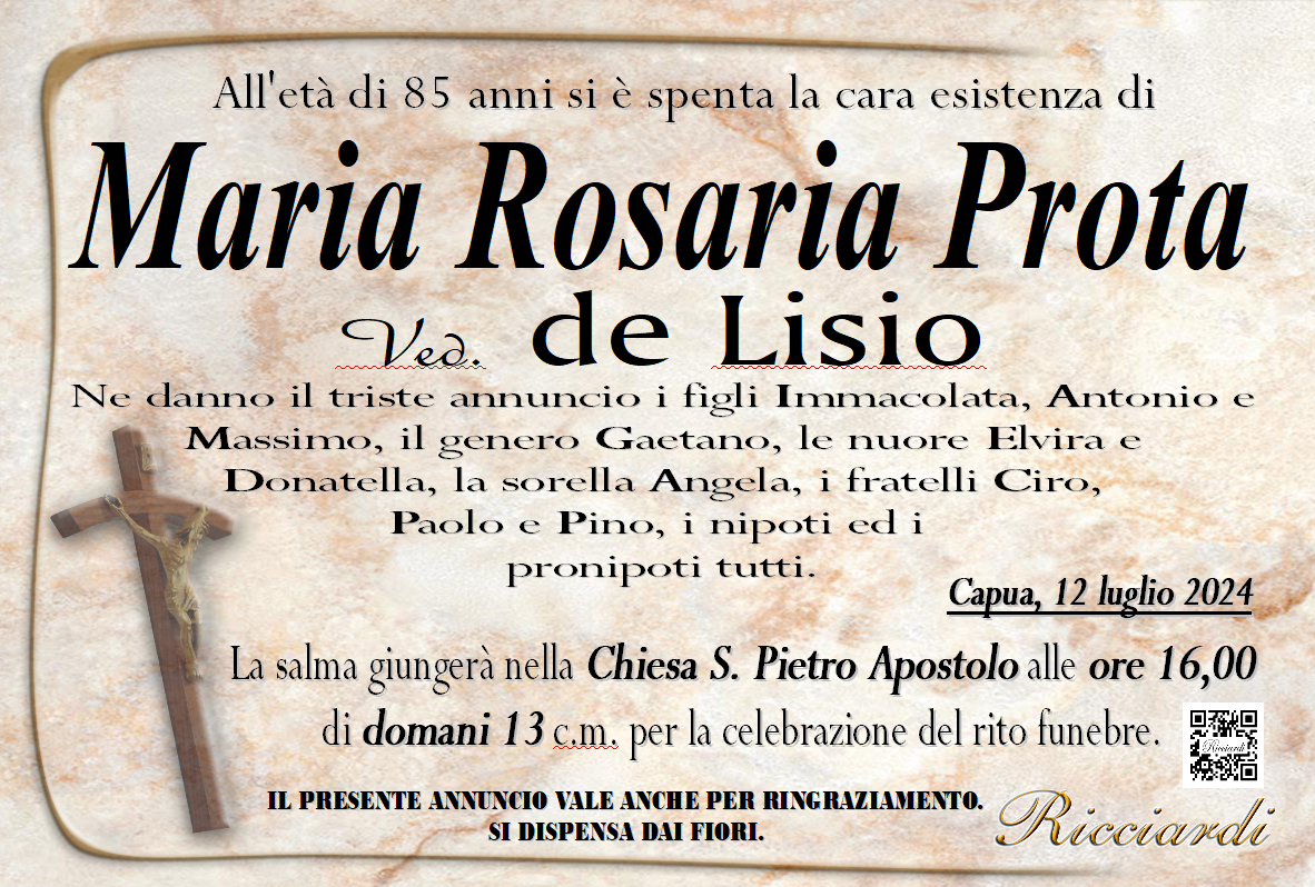 necrologio Maria Rosaria Prota