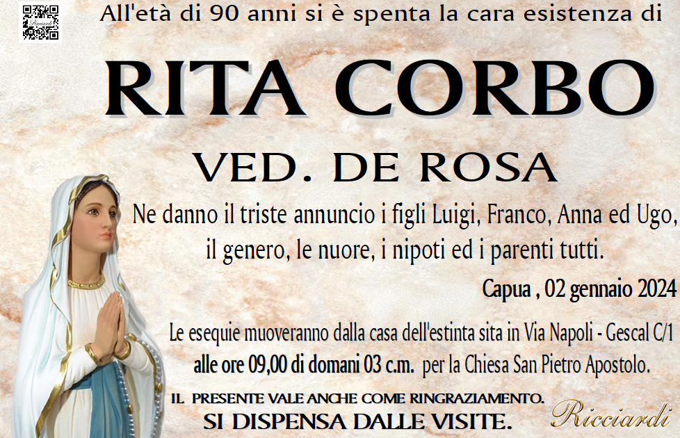 necrologio RITA CORBO