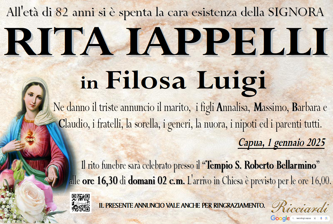 necrologio Rita Iappelli
