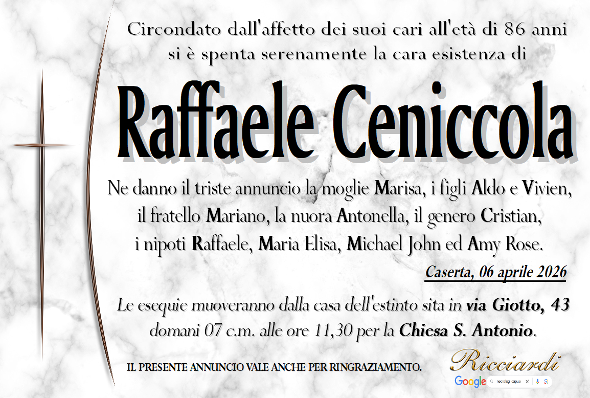 necrologio Raffaele Ceniccola