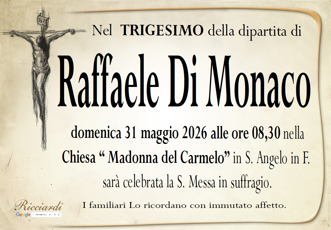 necrologio Raffaele Di Monaco