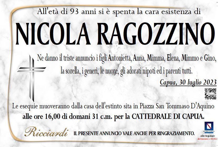 necrologio NICOLA RAGOZZINO