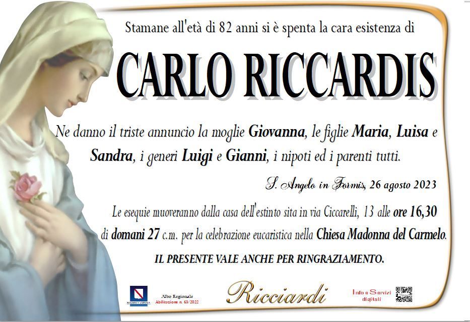 necrologio CARLO RICCARDIS