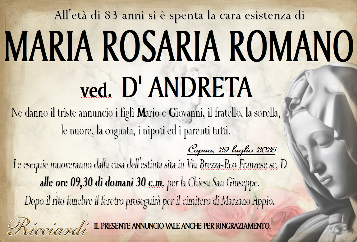 necrologio MARIA ROSARIA ROMANO