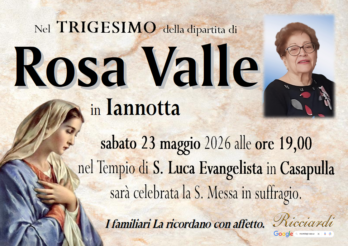necrologio Rosa Valle