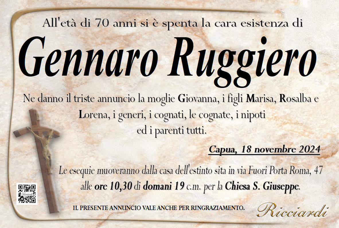 necrologio Gennaro Ruggiero