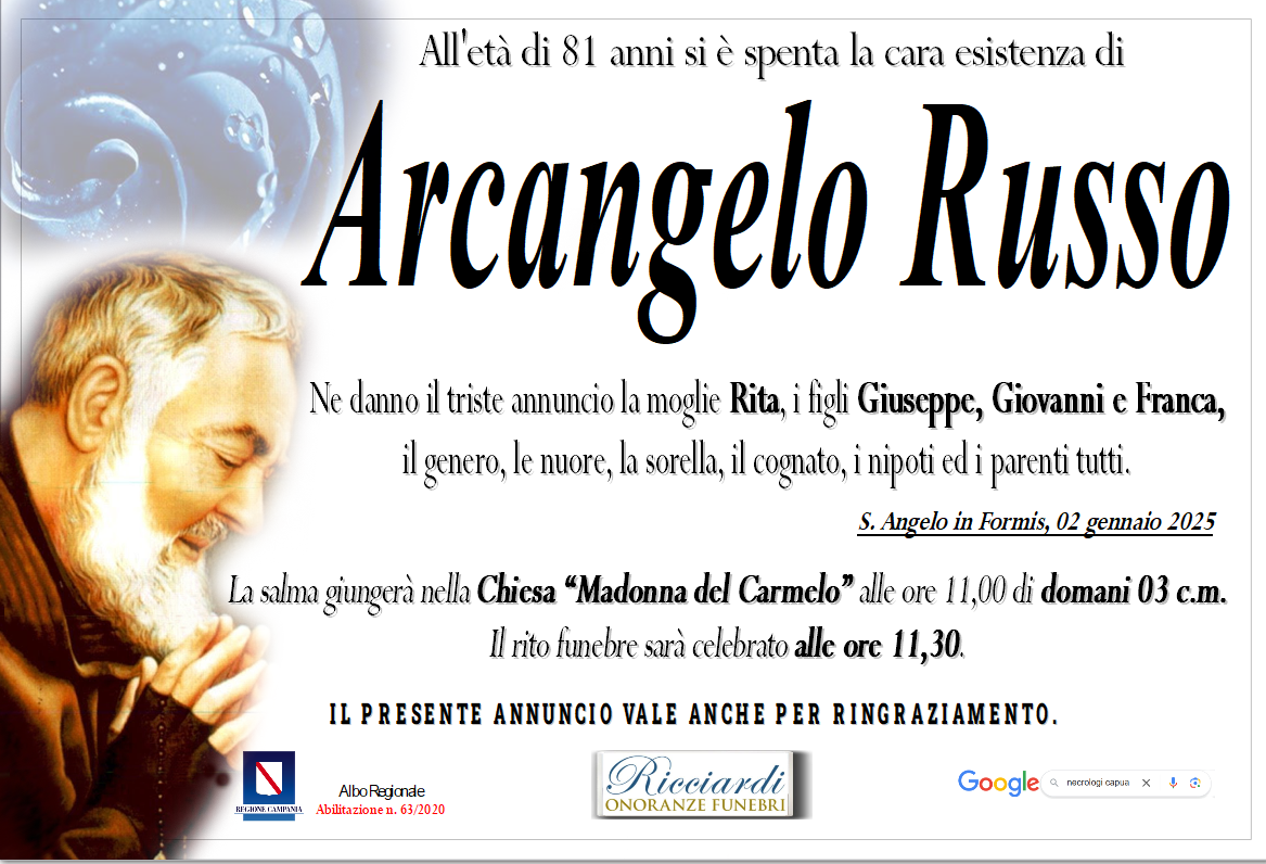 necrologio Arcangelo Russo