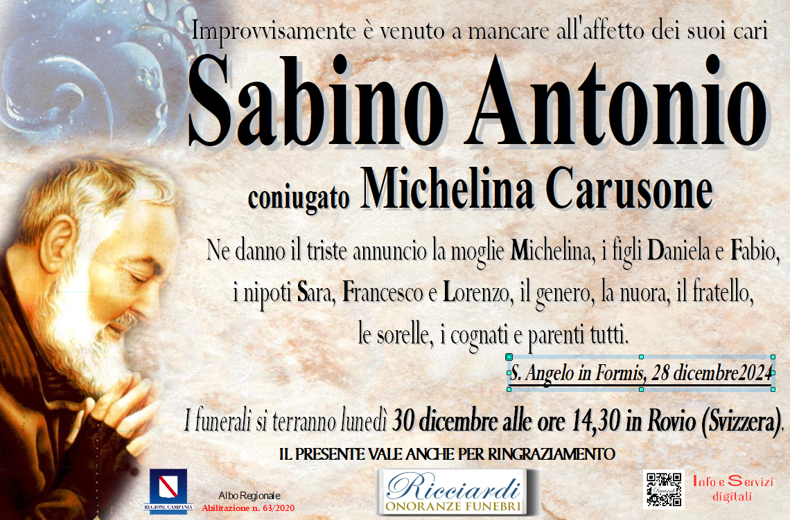 necrologio Sabino Antonio