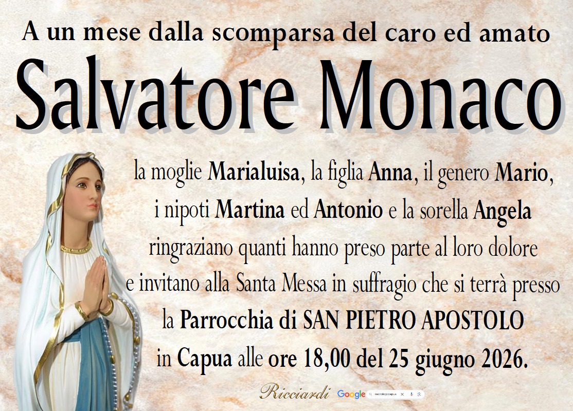 necrologio Salvatore Monaco