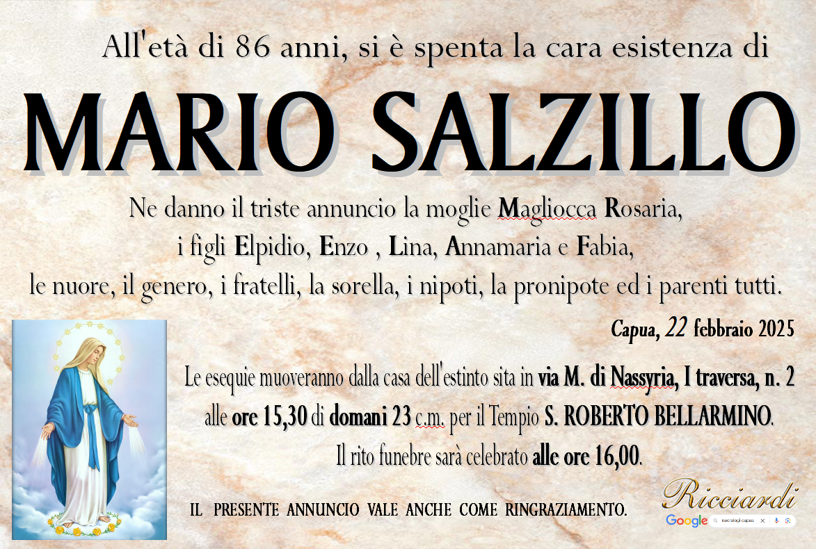 necrologio Mario Salzillo