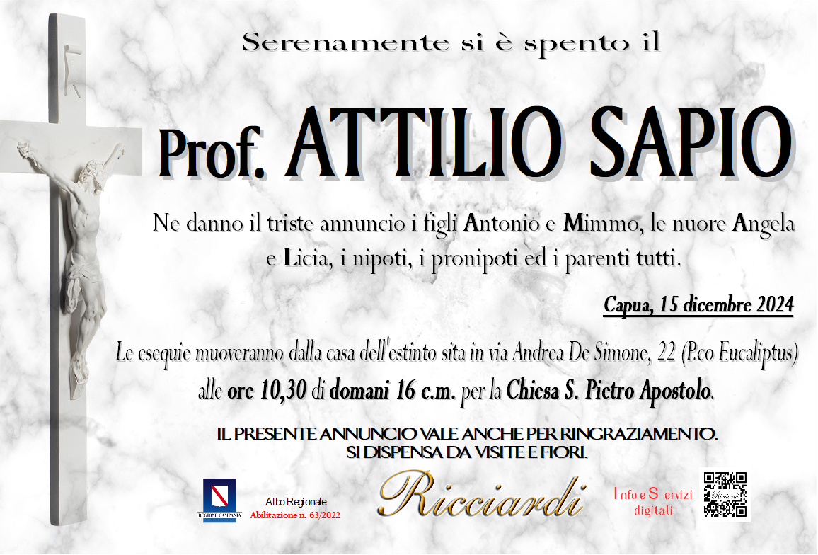 necrologio Prof. ATTILIO SAPIO