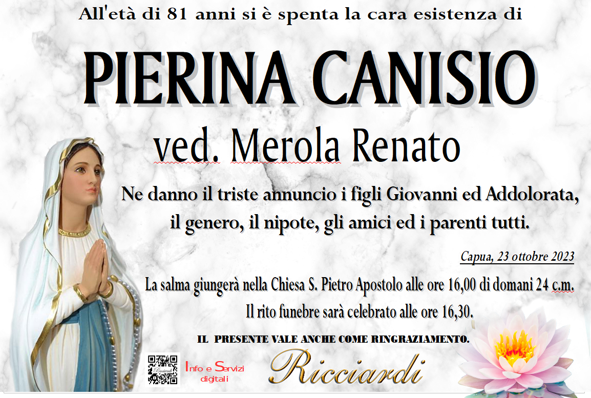 necrologio PIERINA CANISIO