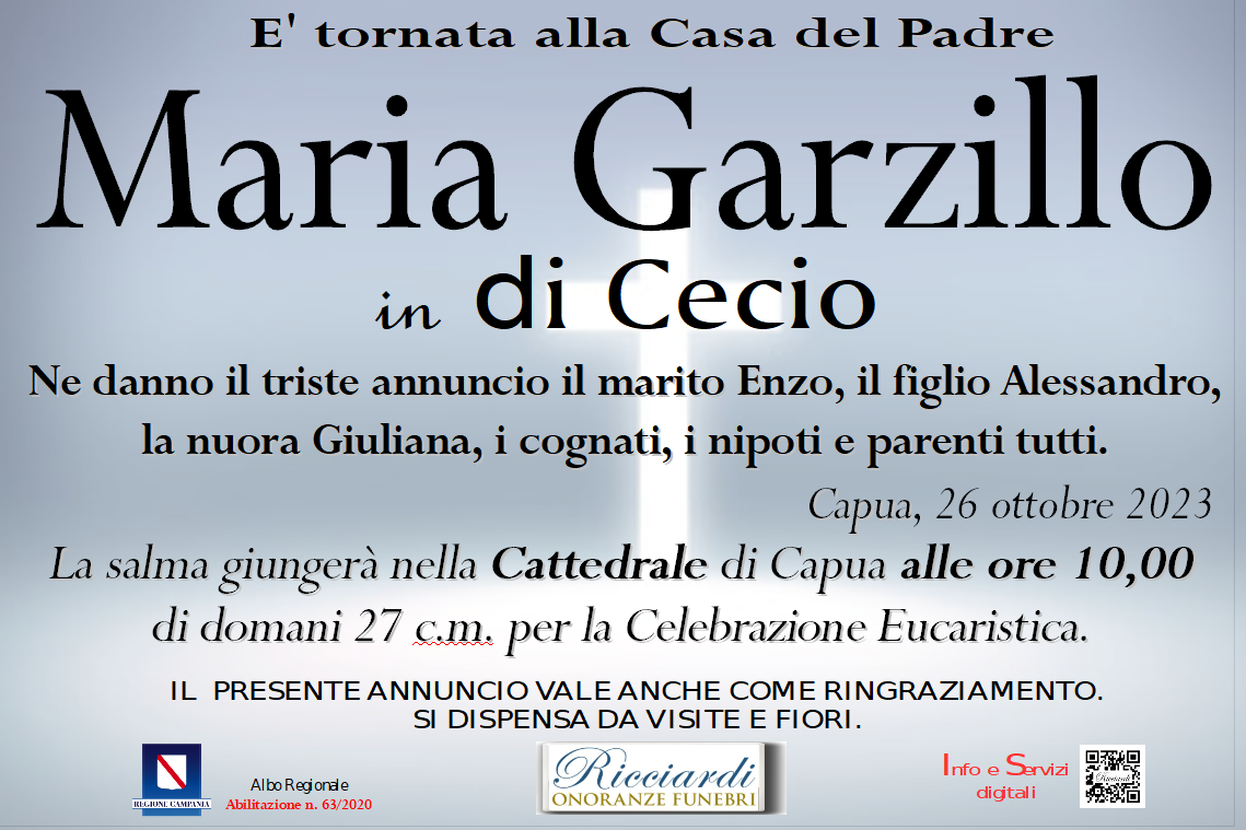 necrologio Maria Garzillo