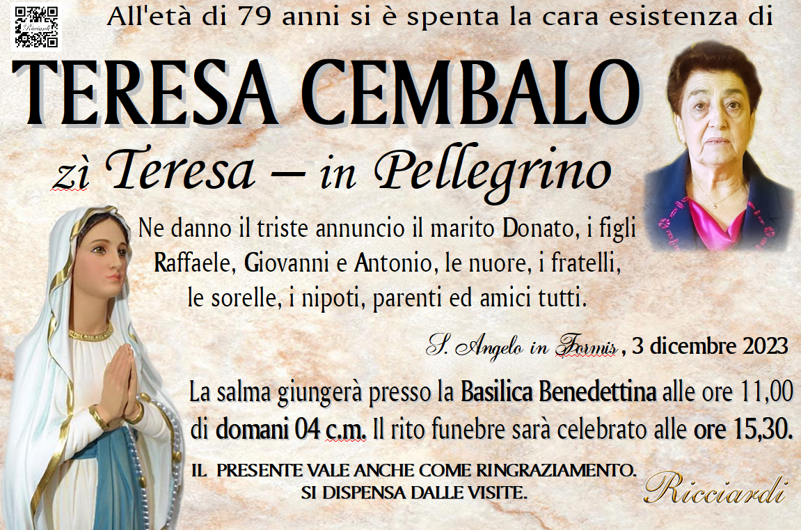 necrologio TERESA CEMBALO