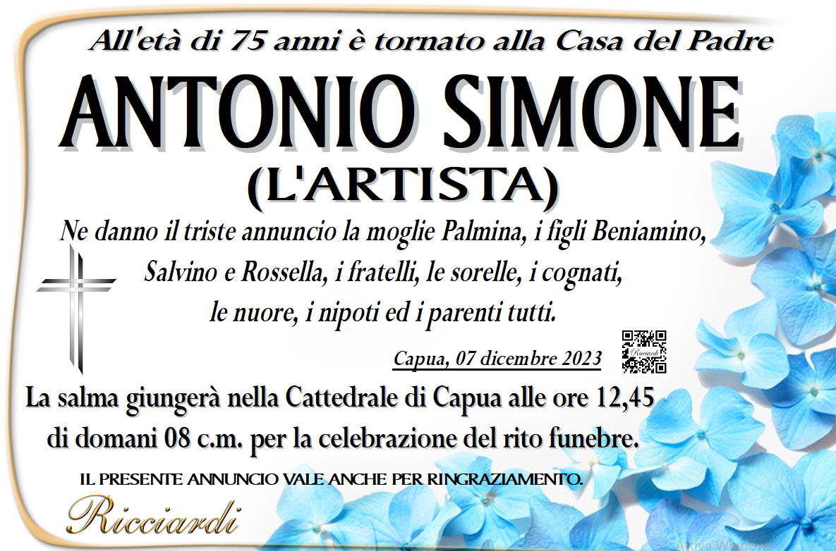necrologio ANTONIO SIMONE