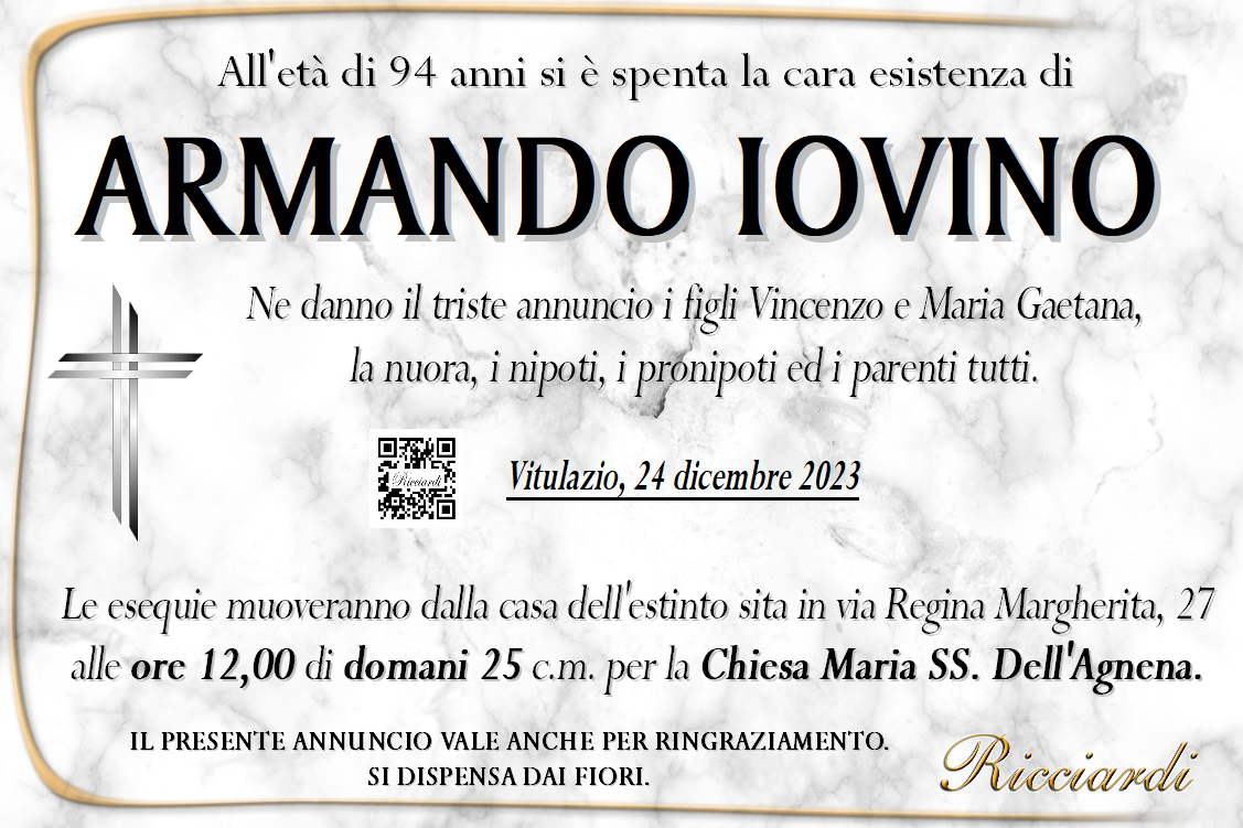 necrologio ARMANDO IOVINO