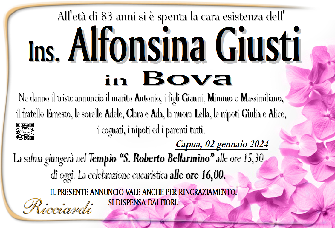 necrologio Ins. Alfonsina Giusti