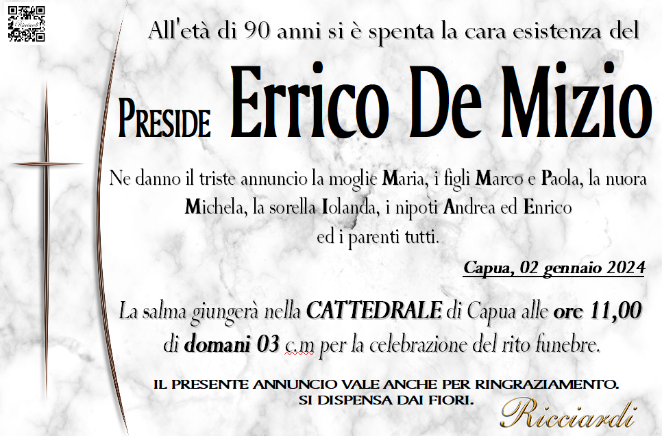 necrologio PRESIDE Errico De Mizio