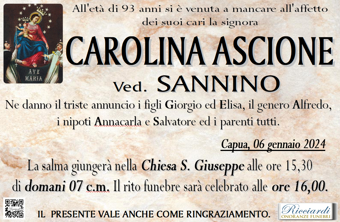 necrologio CAROLINA ASCIONE
