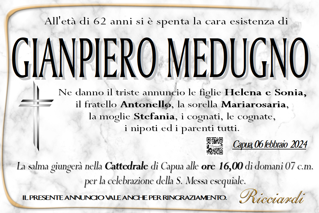 necrologio GIANPIERO MEDUGNO