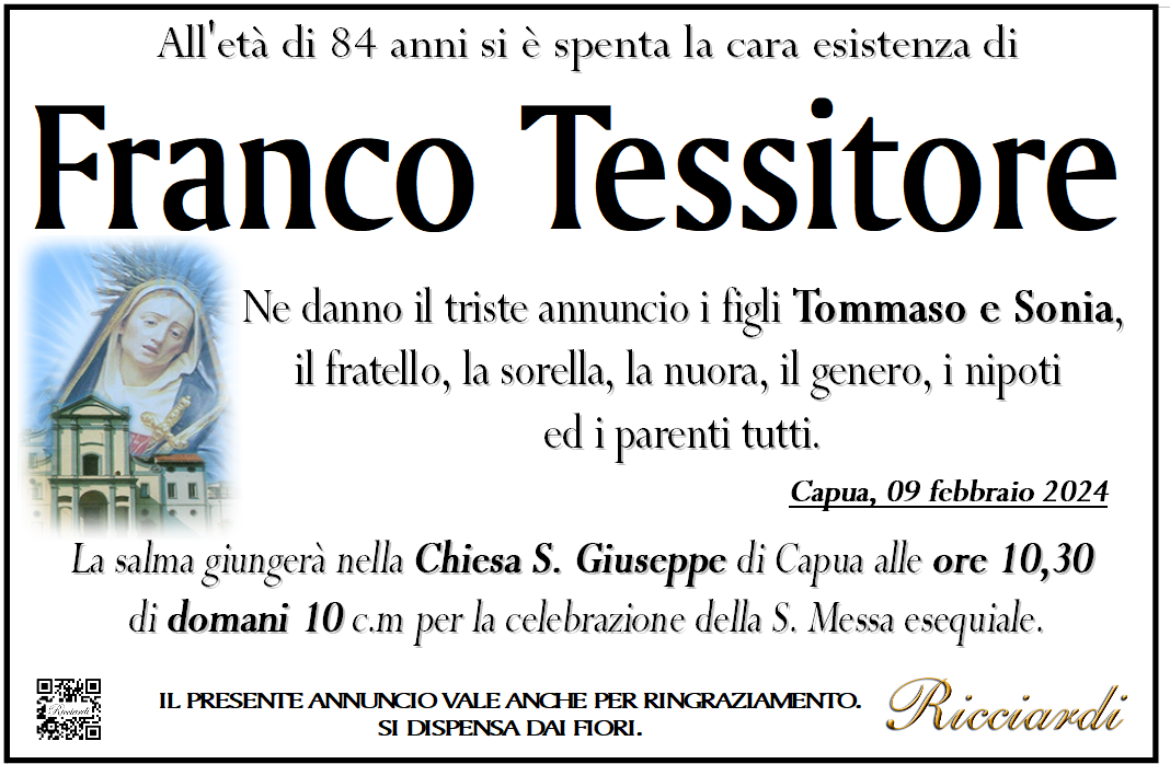 necrologio Franco Tessitore