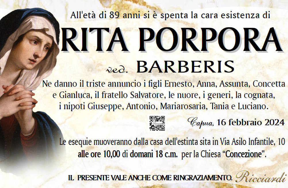 necrologio RITA PORPORA