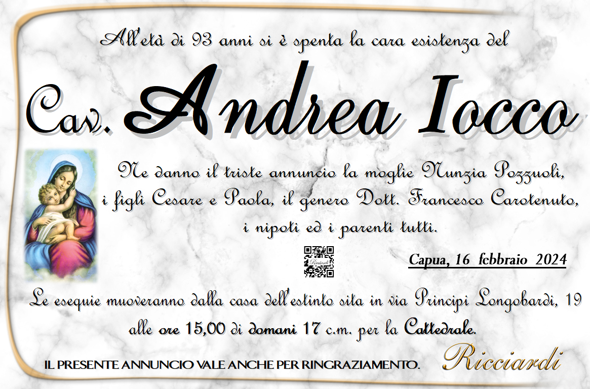 necrologio Cav.Andrea Iocco