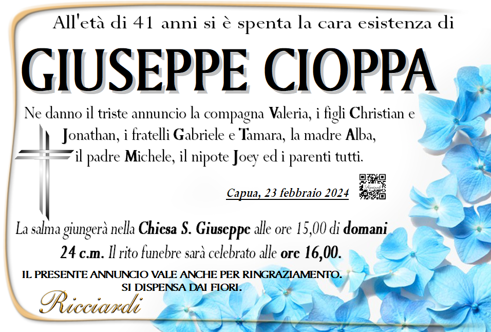 necrologio GIUSEPPE CIOPPA