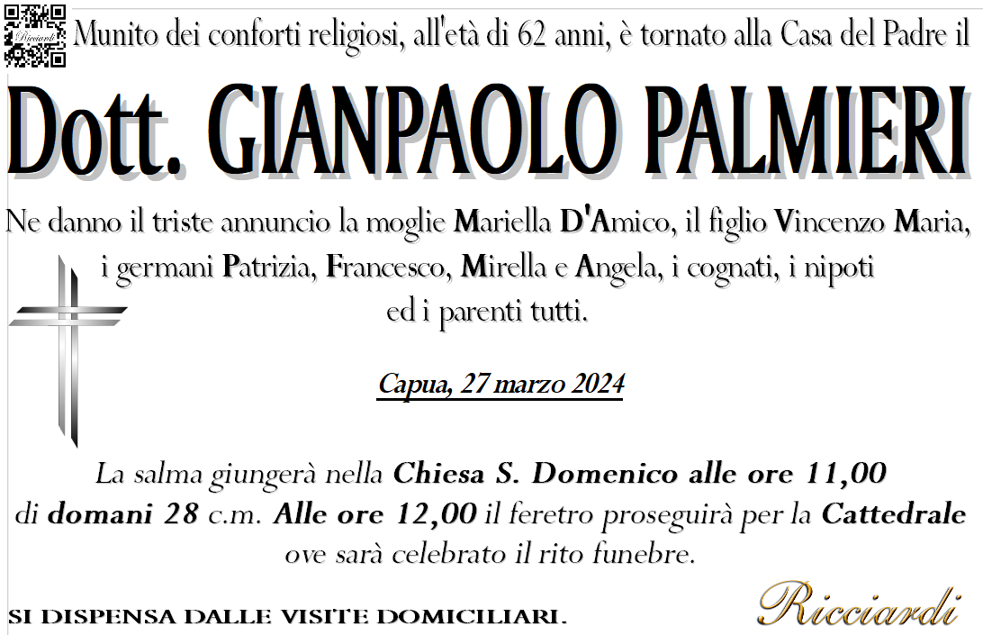 necrologio Dott. GIANPAOLO PALMIERI